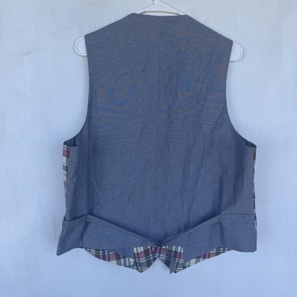 Brooks Brothers 1818 Madison Baird McNutt Irish Linen Vest 43R Plaid & Denim - Picture 2 of 9